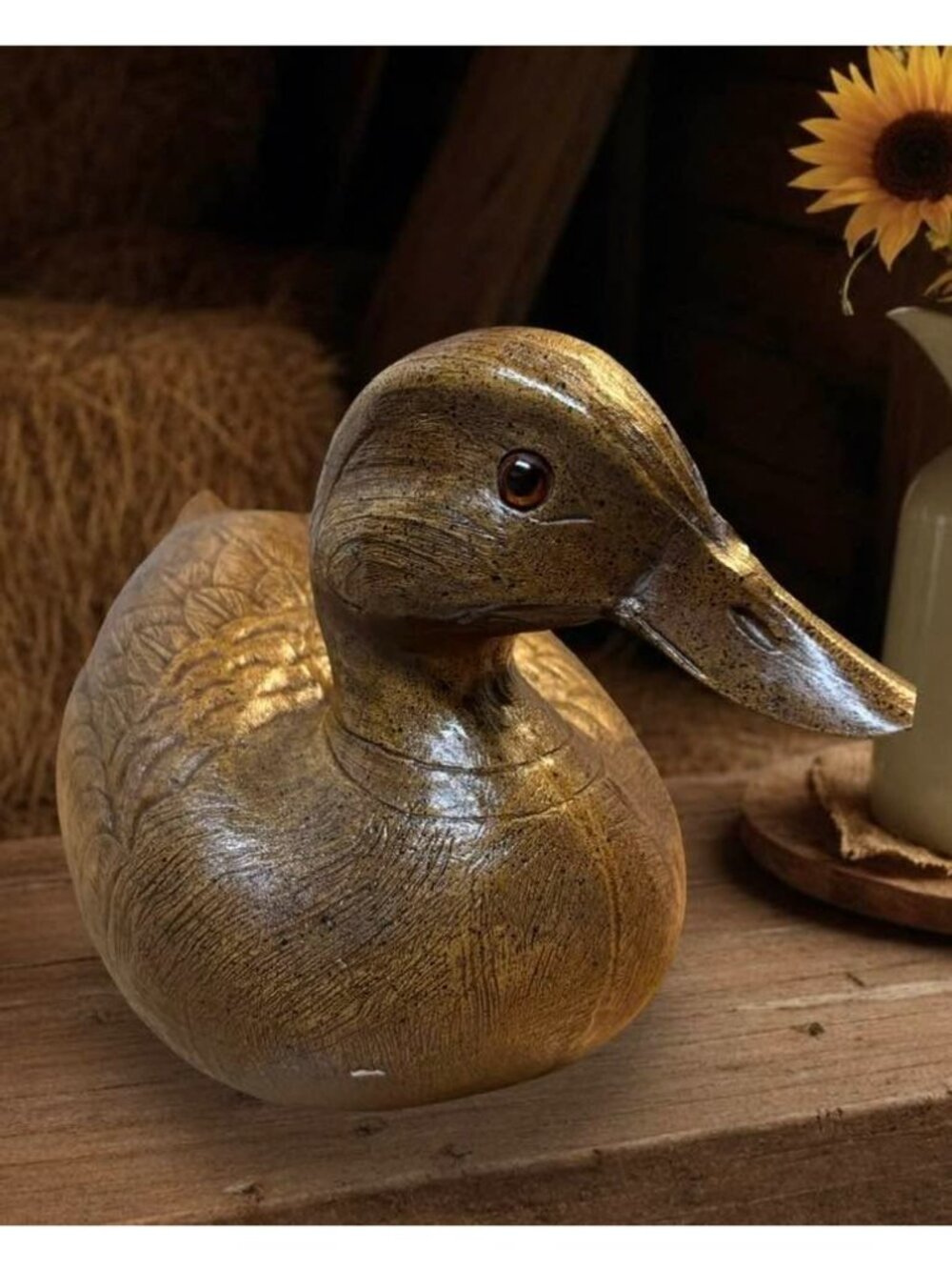 Vintage Duck Decoy Figurine, Composite Wood Look Waterfowl, Rustic Cabin Lodge D - Picture 3 of 9